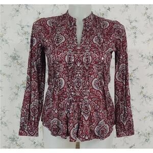 Talbots Woman Paisley Blouse with Sequins Burgundy Long Sleeve Curvey 2X